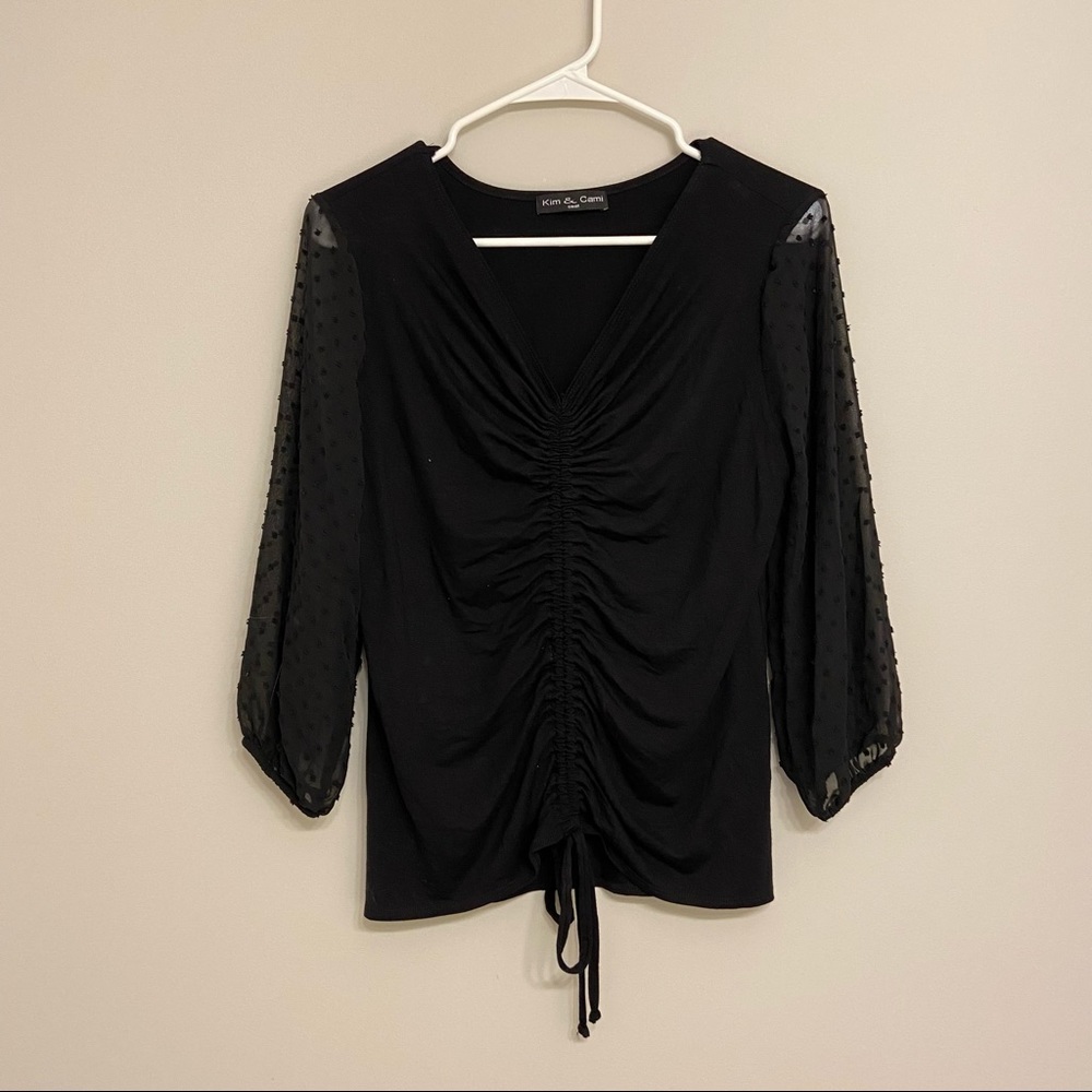NWOT Ruched Top with Mesh Sleeves